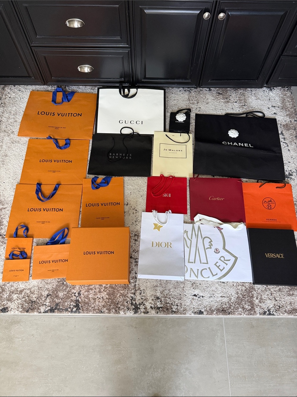 Louis Vuitton Orange and Blue Ribbon Shopping Bags Set